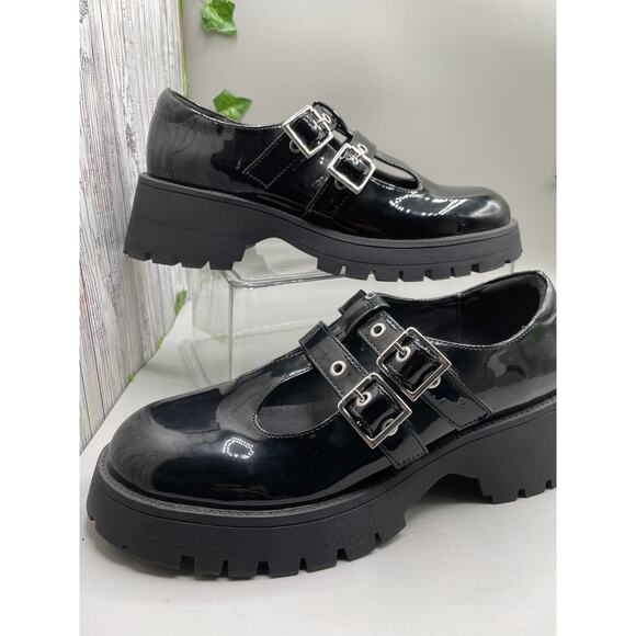 NEW Forever 21 Y2K Black Patton Leather MaryJane Babydoll Loafer 7 - Picture 1 of 6